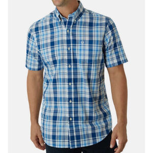 Chap’s Men’s XL Blue & White Plaid Lightweight Short Sleeve Button Down Shirt